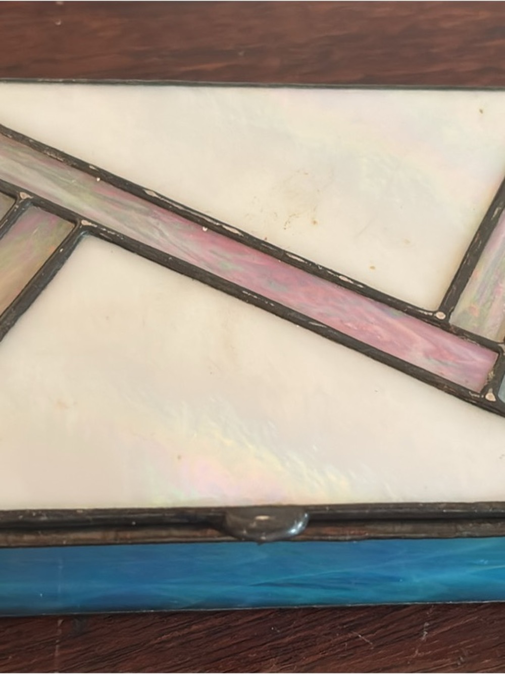 Stained Glass Trinket Box - Iridescent White, Pink & Blue